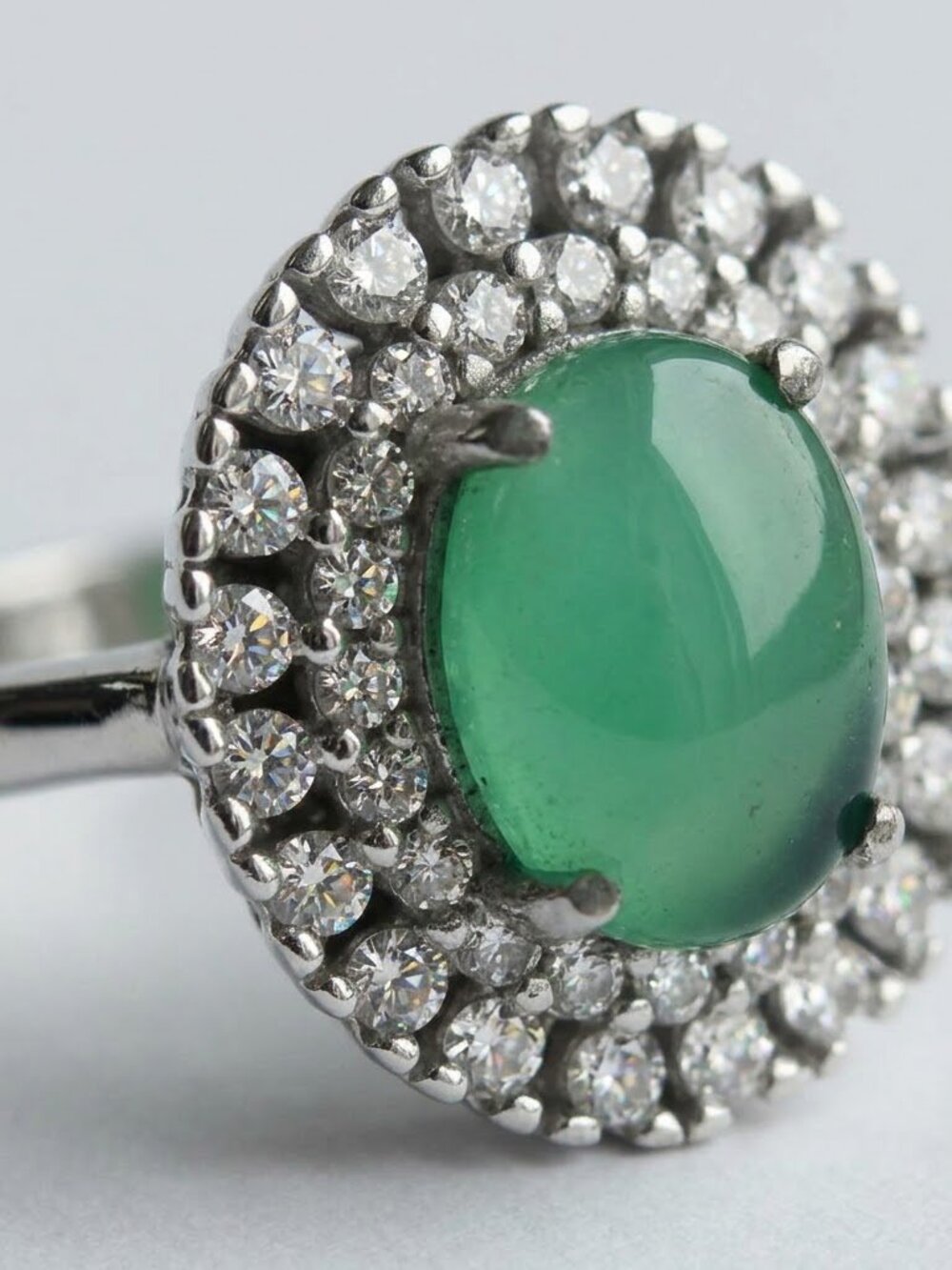 Green Chalcedony CZ Halo ring sterling silver size 6